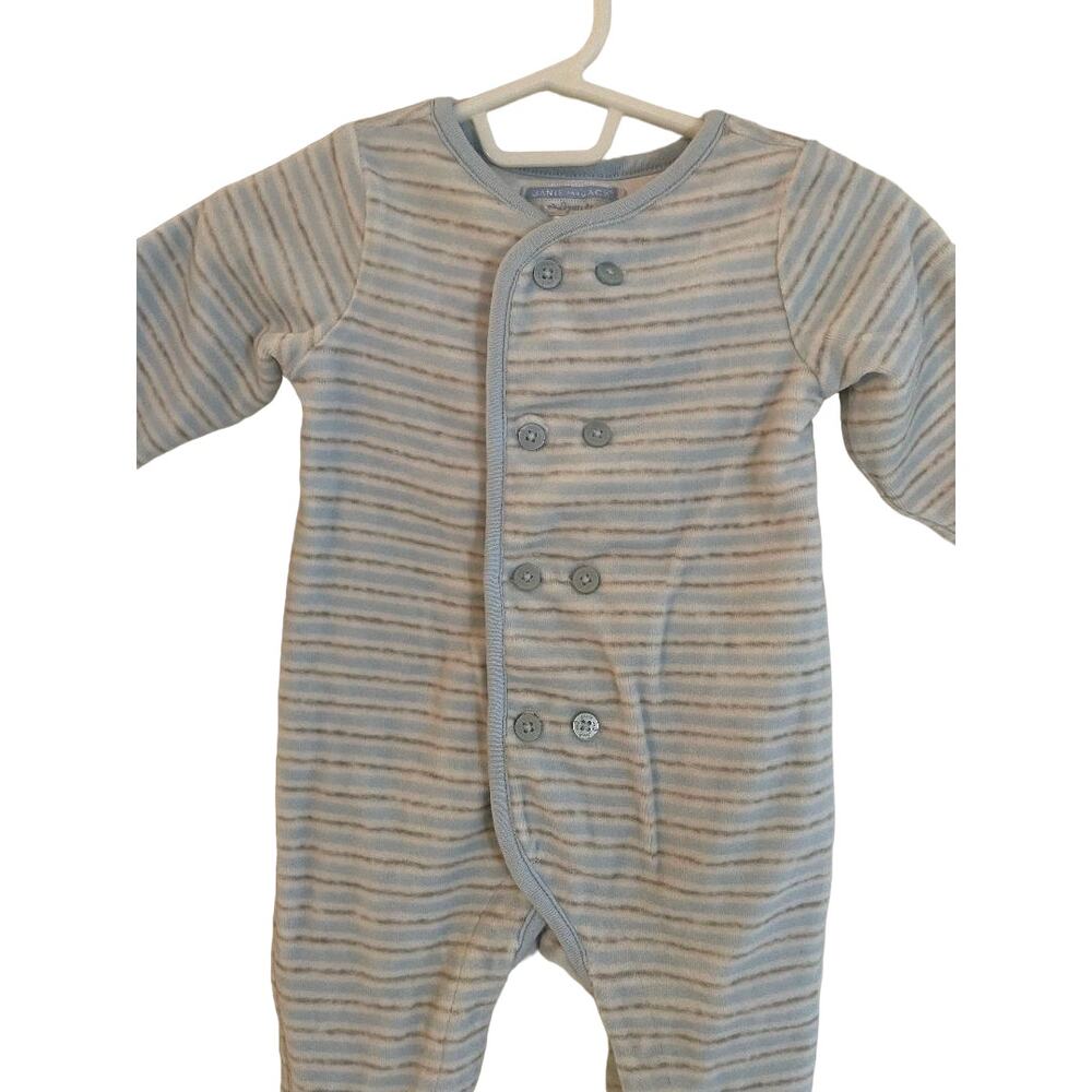 Baby Boys‎ Girls Blue Velour Stripe Footed Pajamas Romper Sleepwear 3-6month - Picture 5 of 6